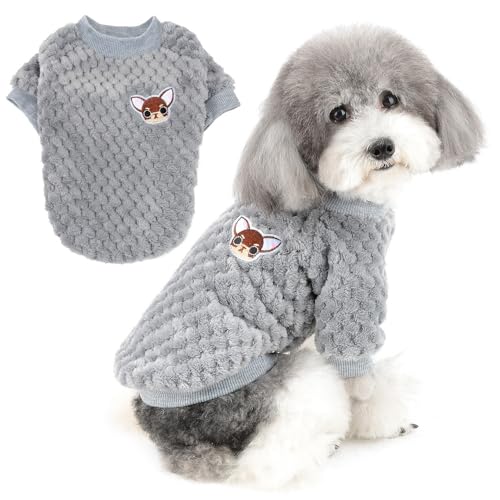 Zunea Kleiner Hundepullover Welpenpullover Mantel Winter Warm Fleece Pullover für Hunde Junge Mädchen Super Weiche Haustierkleidung Bekleidung Chihuahua Katze Outwear für kaltes Wetter Grau L