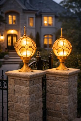 Image of Weldecor Outdoor Gate Pillar Lamp for Home Entrance Waterproof LED Garden Light (E27 Holder LED Bulb Comptaible) Antique Decorative Main Gate Post Lantern for Villa, Bungalow, Resort, Set of 2
