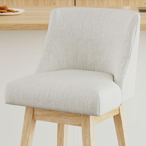 Image of Swivel Counter Height Bar Stools Set of 6, Modern Fabric Swivel Barstools with Contoured Back and Solid Wood Legs, Upholstered Counter Stool Bar Chairs for Kitchen Island, Home Bar, Cream