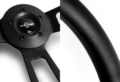 Hk5 W-Power Black Leather Grip 18" 457 Mm 5 Bolt 3 Spoke Vintage Steering Wheel (Black Spoke) #TOP1