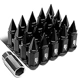 J2 Engineering 7075-T6 Aluminum M12 x 1.25 20Pcs 75mm Tall Spiky Cap Lug Nut w/Adapter Black