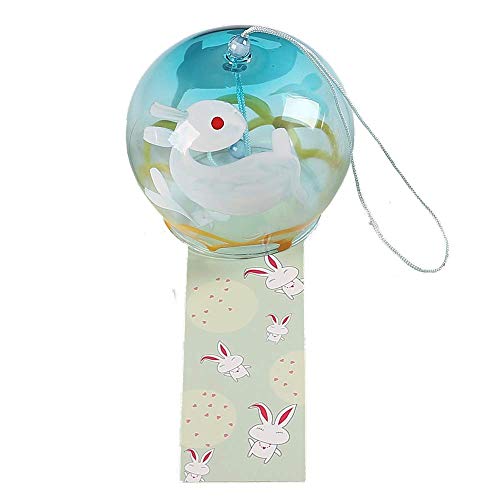 Falytemow Japanese Wind Chimes Romantic Cherry Samll Wind Bells Handmade Glass Japanese Style Pendant for Birthday Gift Home Decors (4, Rabbit)