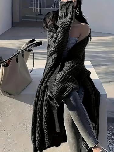 Image of Womens Long Cardigan Sweaters Open Front Oversized Duster with Pocket for Women 2025 Fall Winter Knit Design Coats