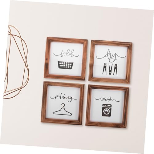 Enseignes Bois Naturel Buanderie : Quadriptyque Mural de Qualité Artisanale - 5