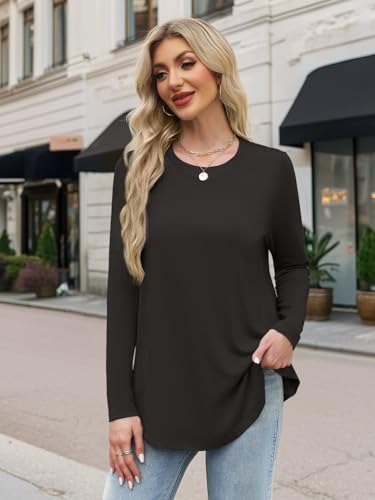 JUSTFASHIONNOW Womens Long Sleeve Shirts Crew Neck Casual Basic Blouse Flowy Loose Tunic Tops Fall Fashion 20254
