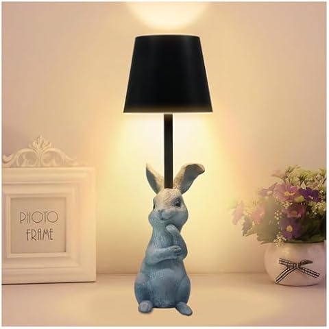 YWYWLED Cordless Desk Small Table Lamp - LED Dimmable Bedside Lamp for Night Stands, Rechargeable Rabbit Table Lamp for Bedroom Decor, Birthday Gifts for Women Mom (Black) Cover