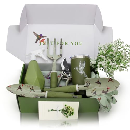 Garden Tool Set with Hummingbird Print, Heavy Duty Gardening Hand Tools with Garden Tool Bag,Gardening Gifts for Women&Men,Green - Image 2