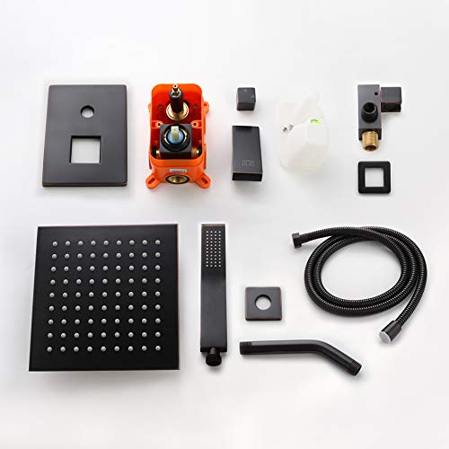 POP Shower System Oil Rubbed Bronze Bathroom Rainfall Shower Faucet Set Complete Wall Mounted 8 Inch Shower Head and Handle Set with Rough-in Valve Body and Trim Kit