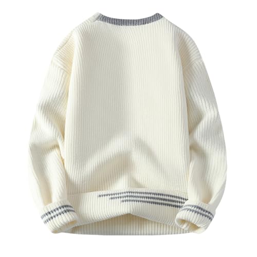 Men Colorblocked Crewneck Sweater Baggy Knitted Pullover Jumper Unisex Casual Textured Sweater Tops2