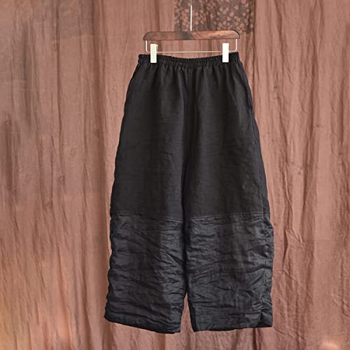 NFYM Women Linen Wide Leg Cropped Pants Patchwork Elastic Waist Casual Summer Sun Protection Loose Thin Trousers2