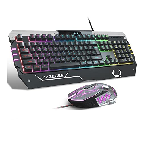PC Gaming Keyboard and Mouse Combo, GT817 LED Rainbow Backlit USB Keyboard and Mouse Set,Gaming Mouse and Keyboard 104 Key Computer PC Gaming Keyboard with Wrist Rest-Black
