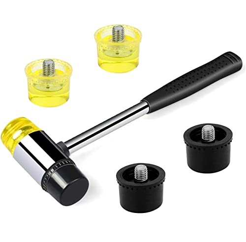 BOBOZHONG Doppelkopf Gummihammer,Abriebfester Gummihammer 25 mm Mini Gummihammer mit Rutschfestem Gummigriff für Leder, Holz, Schmuck,Kunststoff, Kunsthandwerk, mit 4 Ersatz-Hammerköpfen Cover