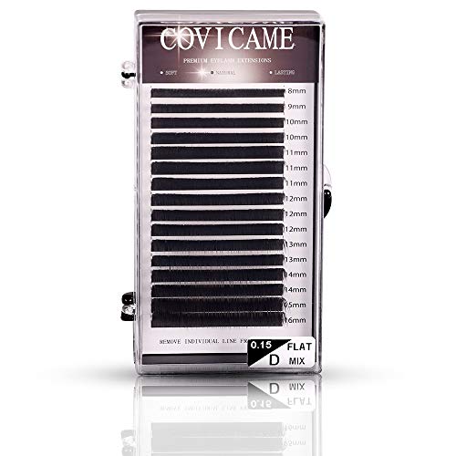Eyelash Extensions,Ellipse Flat Individual Lashes,0.15mm D Curl 8-16mm Mixed 16 Rows Natural Semi Permanent EyeLashes Soft Professional Salon Use
