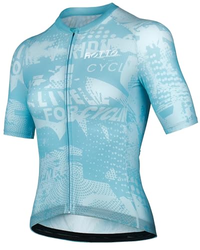 Image of ROTTO Women's Cycling Jersey Short Sleeve Bike Shirt Race Fit High Stretch Ultralight Quick Drying Blue