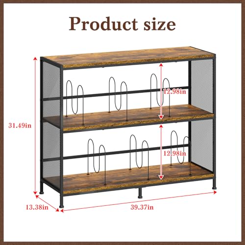 3-Tier Vinyl Record Storage: Vintage Player Table with Spacious Storage - Up to 450 Records, Turntable Stand with Adjustable Dividers, Extra Top Surface for Audio Equipment, Perfect for Living Room