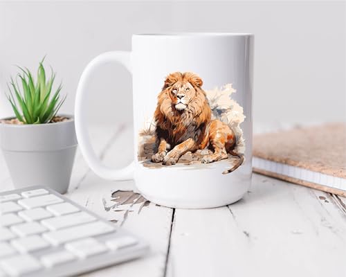 Taza de cerámica con diseño de león 15 oz miniatura 3