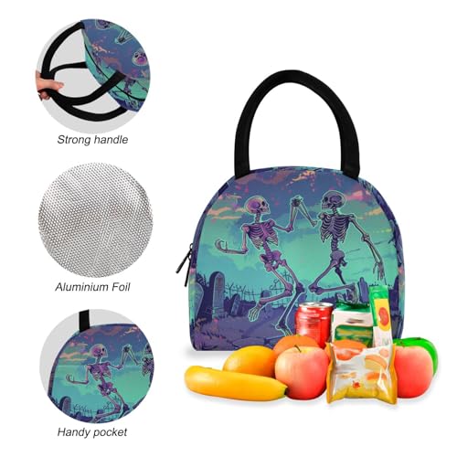 Backpack Lunch Bag Set Skeleton Dancing Print, Big Storage Travel Backpacks with Insulated Lunch Box for Office Hiking Picnic4