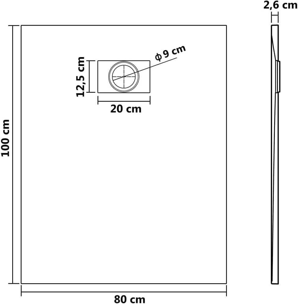 Technical diagram showing dimensions of the shower base tray