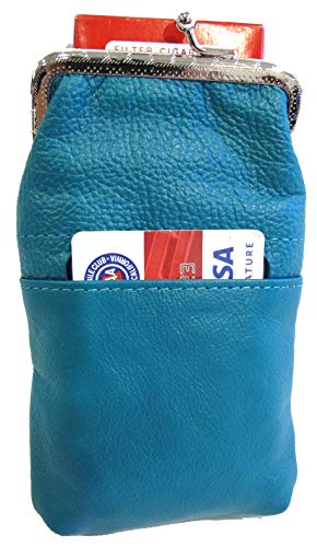 Women 100% Pure Leather Cigarette Case Lighter Match Pocket Zipper Coin Pouch -4 Color (Teal) #TOP2
