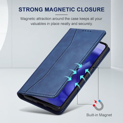 Image of Jasonyu Flip Wallet Case for Moto G Power /Play (2025),Leather Magnetic Folio Cover with Card Holder,Kickstand - TPU Shockproof Durable Protective Phone Case,Blue
