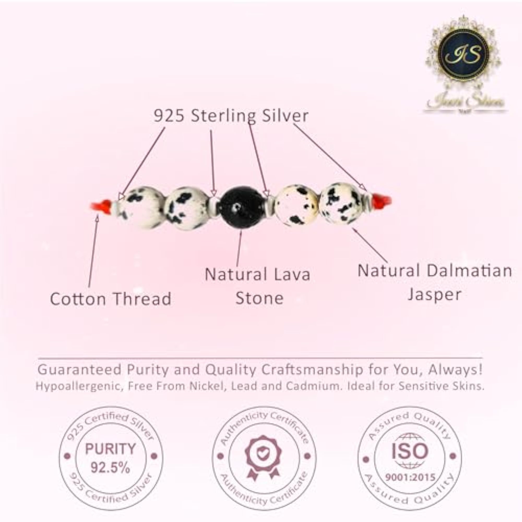 925 Silver Dalmatian Jasper & Lava Stone Rakhi
