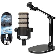 Professional speaker microphone Dynamic kidney capsule internal pop filter Integrated swivel bracket Rode DS-2 table tripod Keepdrum XLR cable
