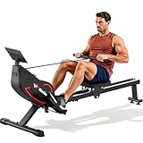 Winfita Rowing Machines for Home Use, Compact Rower Machine with 350 LBS Capacity,32-Level Self-Powered Resistance Knob with Real-Time Data Tracking, Dual Rail, Ergonomic Seat, App Support