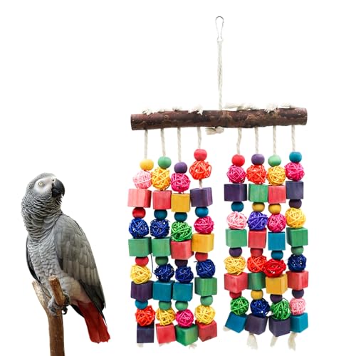 Bird Toys, Natural Bird Toys with Colorful Wooden Blocks, Bird Toys for Parrots, Bird Chew Toys for African Grey, Budgies, Cockatiels, Lovebirds, Conures, Quakers, Amazons, Small to Medium Birds