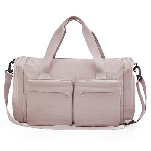 Travel Duffle Bag, Gym Bag for Women with Shoes Compartment, Weekender Overnight Duffel Bag with Wet Pocket for Traveling, Sport, Vacation (Pink)