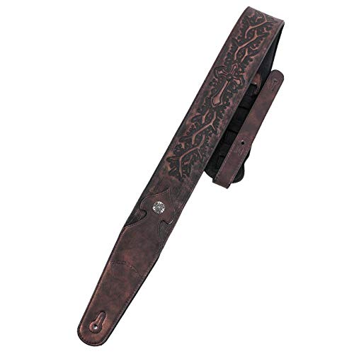 Walker & Williams LIP-05 Metallic Copper Leather Guitar Strap with Cross and Thorns Christian Tooling For Acoustic, Electric, And Bass Guitars - Image 3