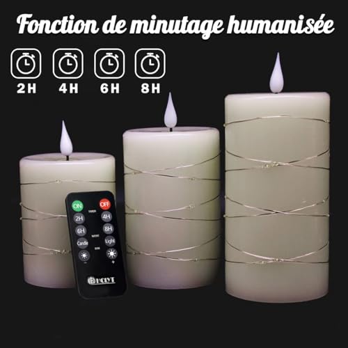 Image of LEDHOLYT Rechargeable Flameless Candles, Embedded Star String Flickering Real Wax Flameless Candles for Romantic Ambiance and Festival Home Decoration with Remote & Timer