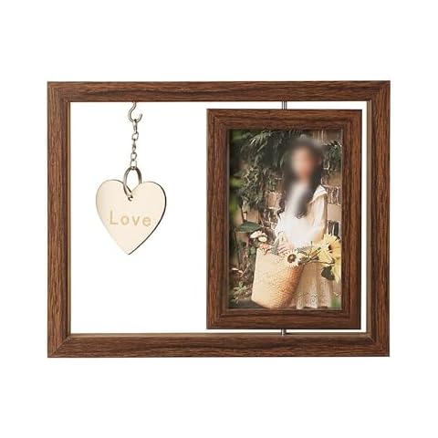 HNHPETUSA Rotating Floating Picture Frame, Double Sided Display 4x6 Photo Spinning Picture Frame, Office Desk Decor Mother Day Wedding Gifts for Couples, Wooden Romantic Retro Photo Frame Cover