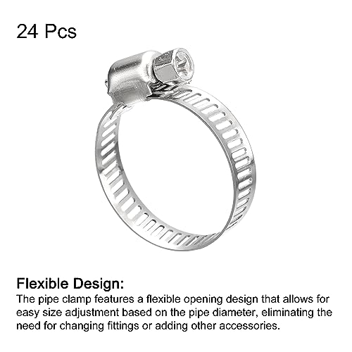 uxcell Worm Gear Hose Clamp, 24pcs 3/4", 1 1/8" Adjustable Stainless Steel Hose Clamps Duct Clamp for Securing Hose Pipe - Image 3