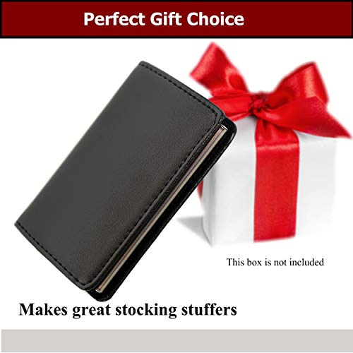 Business Card Holder For Men And Women – Genuine Leather And Premium Stainless-Steel Professional Wallet Type Small Pocket Case - Perfect For Travel – Keep Cards Secure – Black #TOP1