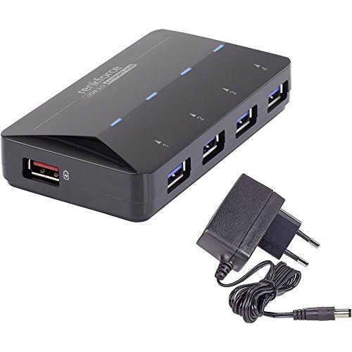 Renkforce RF-3806031 USB-Hub 4 Port USB-A USB 3.0 5 GBit/s mit Schnellladeport, mit Status-LEDs Schwarz