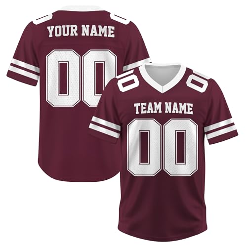 Custom Football Jersey, Personalized Maroon Football Jersey with Team Name Number Logo, Sports Uniform for Men Women Youth Kid
