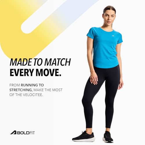 Image of Boldfit Tshirt for Woman Relaxed Fit Gym Tshirt for Women Workout Lightweight T Shirt for Woman Breathable Women T Shirt Round Neck T Shirts for Training, Running, Gym, Yoga, Badminton, Pickleball