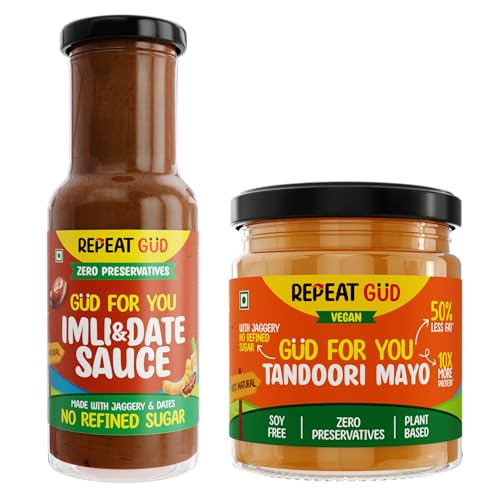 Image of REPEAT GUD Healthy Sauces (Imili & Date Sauce, Tandoori Mayonnaise) | No Refined Sugar, Made With Jaggery | No preservatives | GUD For Kids | 100% Natural Ingredients & Chemical free (Pack of 2)