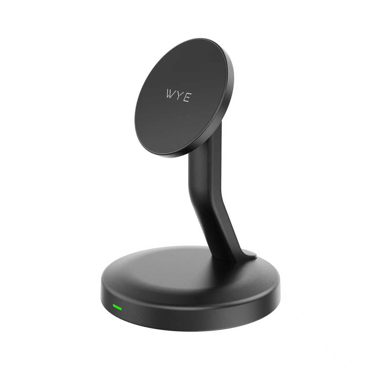 WYE Supporto magnetico per telefono da 15 W con ricarica rapida USB-C, supporto magnetico regolabile per iPhone e smartphone Qi, supporto di ricarica da scrivania e comodino nero