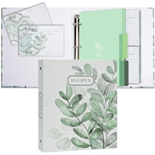 Hiwhy 3 Ring Binder, 8.5x9.5, Full Page Binder Set with 25 Pages, 50 Recipe Cards & 6 Dividers