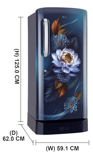Image of LG 210 L, 5 Star, Smart Inverter, Direct Cool Single Door Refrigerator (GLD2256ZABW, Blue Waterlily, Base stand with Drawer)