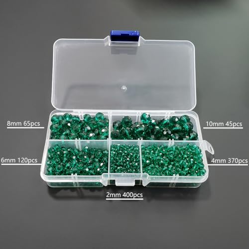 Image of Emerald Green Rondelle Glass Beads for Jewelry Making, Faceted Briolette Crytal Spacer Beads for Bracelet Necklace Earring (2mm 4mm 6mm 8mm 10mm Mixed Sizes, 1000pcs)