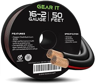 16AWG Speaker Wire, GearIT Pro Series 16 Gauge Speaker Wire Cable (50 Feet / 15.24 Meters) Great Use for Home Theater Speakers and Car Speakers, Black