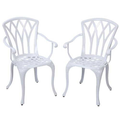 GXOUTAL white cast aluminum outdoor chairs with lattice backs