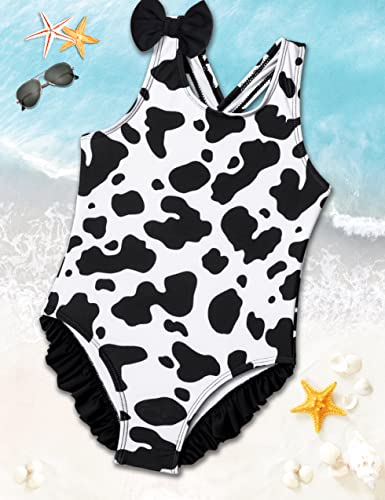 Donwen Toddler Girl Swimsuit 4T 5T Cute Swimsuits Ruffle Bownot Cow Print Swimsuit One Piece Summer Toddler Girl Bathing Suits Swimwear #TOP3