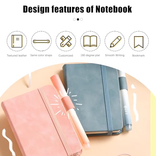 YJSDDNTY 2 pcs Notizbuch A7, Notizblock Mini Notizbuch, Taschennotizbuch Leder mit Elastischem Verschlussband für Reisen Schule,Journal, Reisetagebuch(Rosa + Blau)