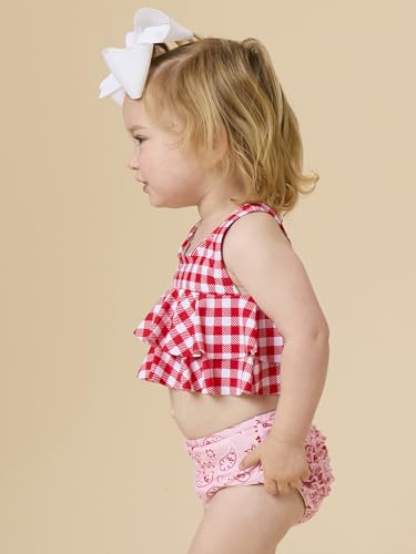 Image of RuffleButts Girls UPF50+ Sun Protection Flounce Bikini Two Piece Swimsuit