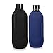 Price comparison product image kwmobile Neoprene Cover Compatible with SodaStream Bottle - Cover Cooler with Zipper for Glass Bottle - Set of 2, Black/Blue