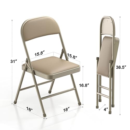 Nazhura PADDEDFOLDINGKHAKI4PACK 4 Pack Folding Chairs With Padded Cushion And Back, Khaki Metal Chairs thumb #2