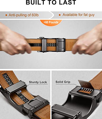 Image of KEMISANT Belt Men, Sliding Ratchet Belt Genuine Leather For Gift Mens Dress Pants Oxfords,Size Adjustable